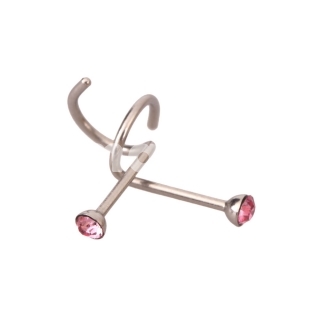 Rhinestone Stainless Steel Nose Ring-Pink