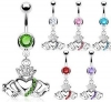 Irish Claddagh w/Crown Gem Belly Rings - 6pcs (B#69) 	  	 Irish Claddagh w/Crown Gem Belly Ring