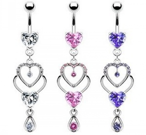 	 Elegant Heart Dangle Belly Rings